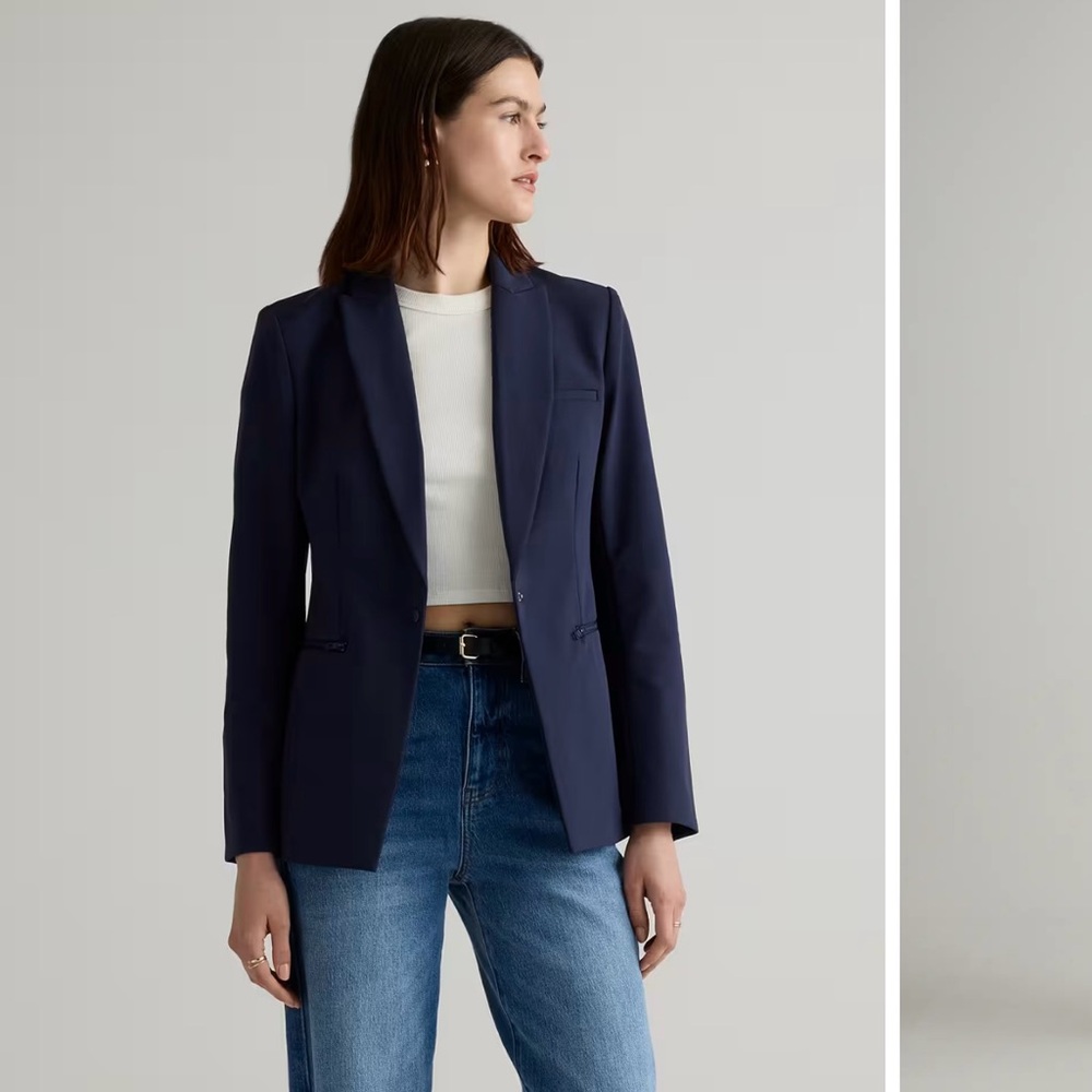 Quince Blue Blazer Tailored Suit Jacket